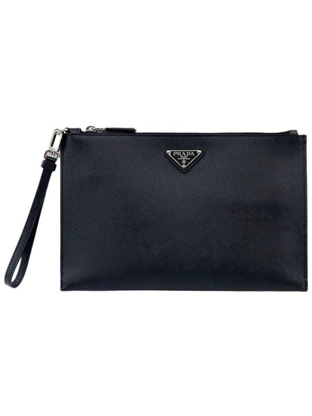 Saffiano Leather Clutch Bag Black - PRADA - BALAAN 2