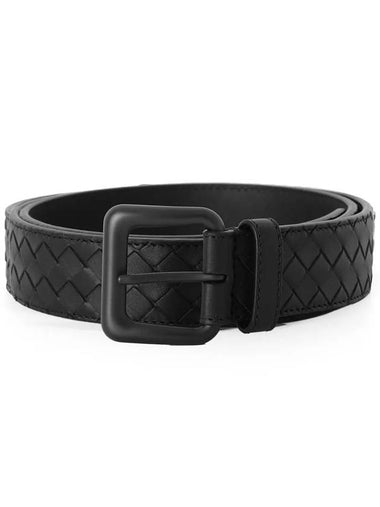 Men's Intrecciato Leather Belt Black - BOTTEGA VENETA - BALAAN 1