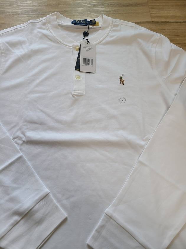 Custom slim fit white henley neck long sleeve tshirt - POLO RALPH LAUREN - BALAAN 7