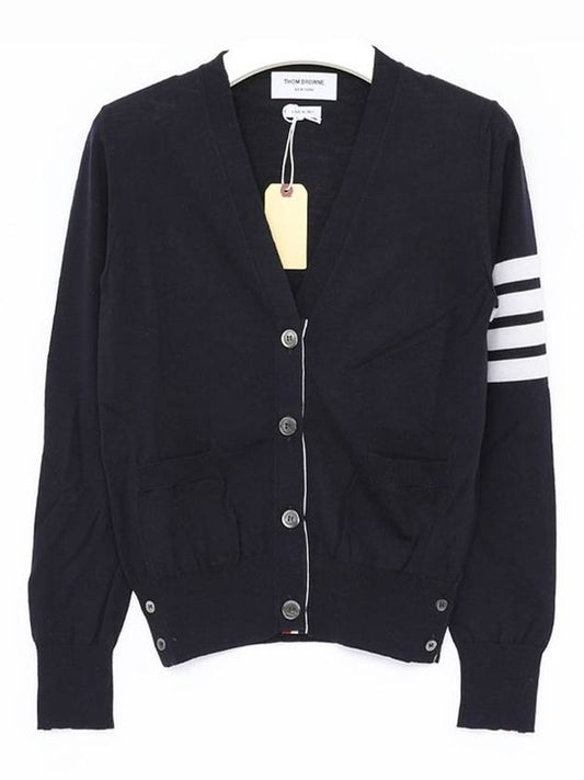 4 Bar V-Neck Merino Wool Cardigan Medium Navy - THOM BROWNE - BALAAN 2