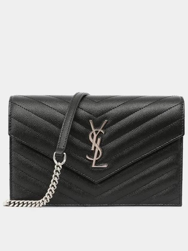 Cassandre Envelope Chain Shoulder Bag In Grain De Poudre Leather Noir - SAINT LAURENT - BALAAN 3