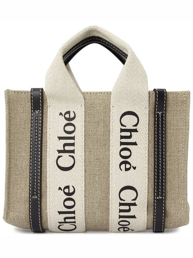 Woody Linen Canvas Calfskin Tote Bag White Navy - CHLOE - BALAAN 5