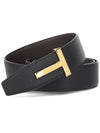 T Buckle Reversible Leather Belt Chocolate Black - TOM FORD - BALAAN 3