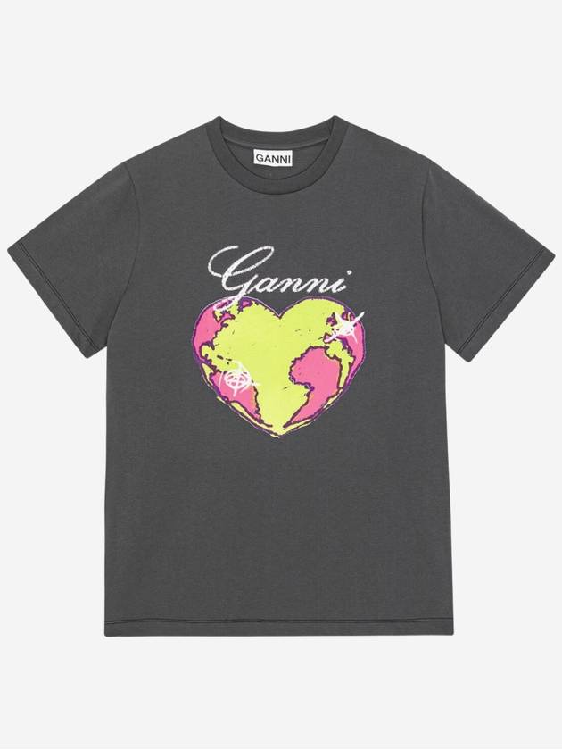 Women's Relax Heart Short Sleeve T-Shirt Volcanic Ash Grey - GANNI - BALAAN 2