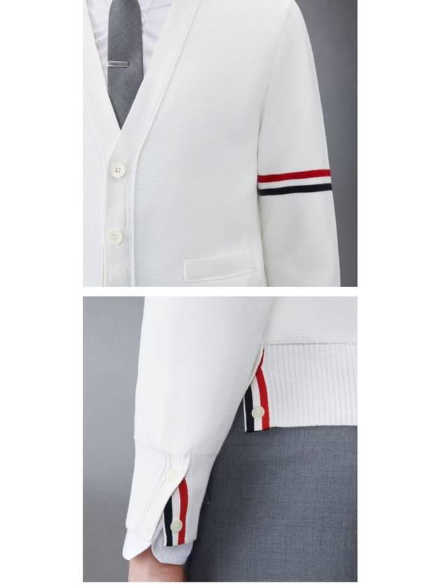 Milano Stitch Sprite Armband Cotton V-neck Cardigan White - THOM BROWNE - BALAAN 6