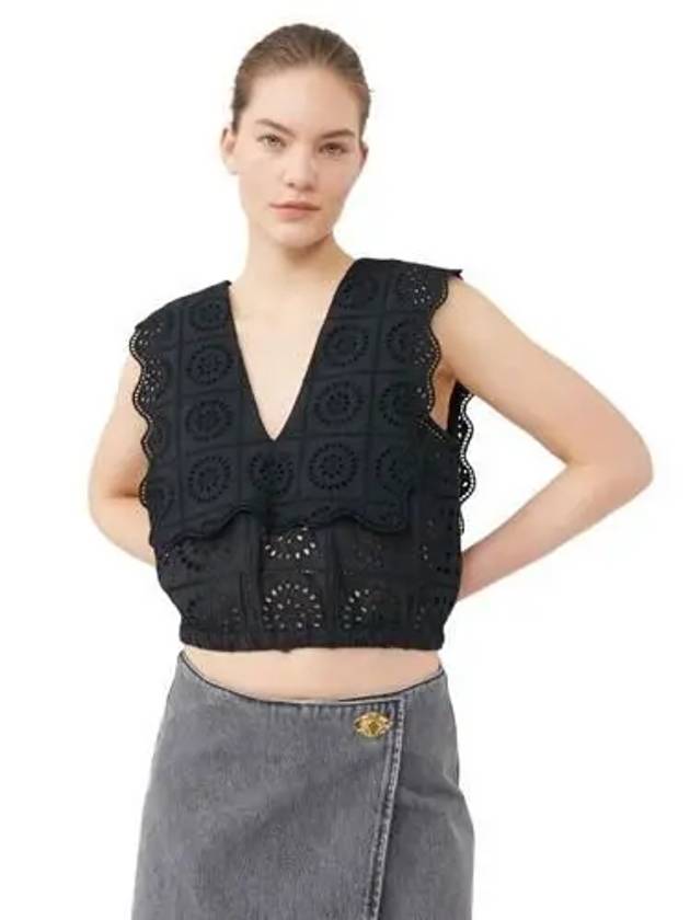 Broderie Anglaise Rhythm Collar Sleeveless Black - GANNI - BALAAN 5