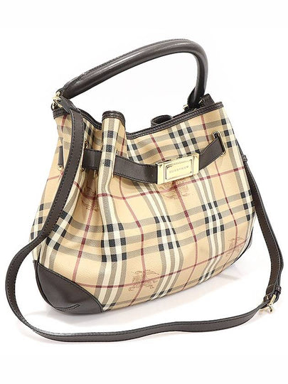 3742238 PVC Haymarket Check Brown Leather WILLENMORE Hobo 2WAY - BURBERRY - BALAAN 2