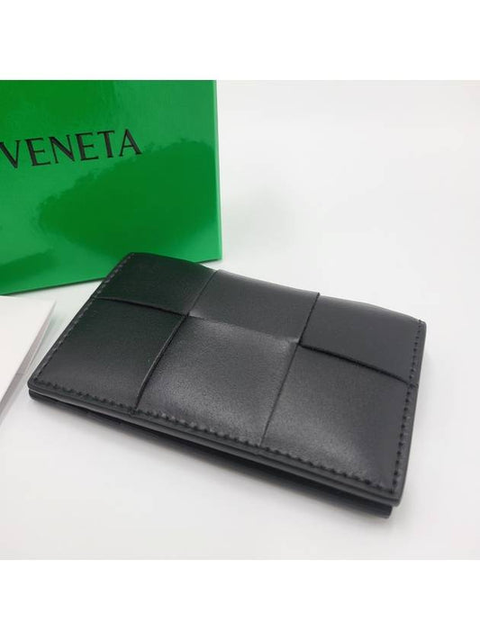 Intrecciato Cassette Leather Flap Card Wallet Black - BOTTEGA VENETA - BALAAN 2