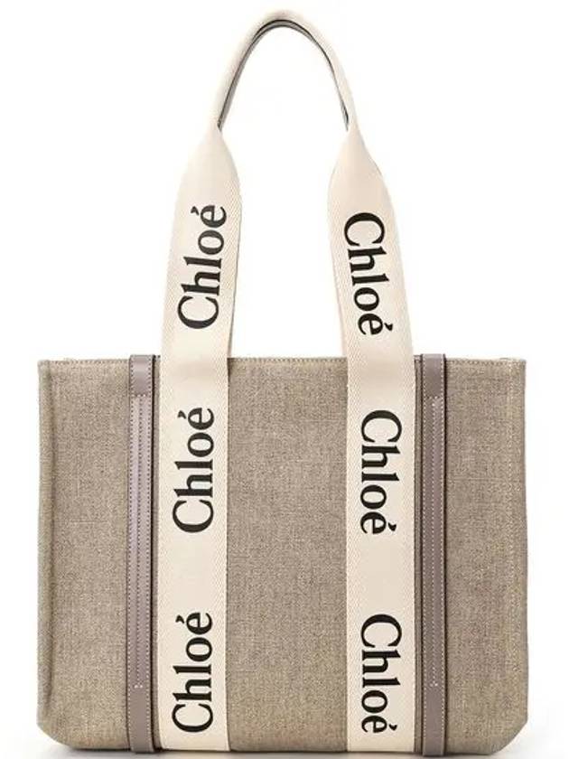 Woody Canvas Medium Tote Bag Grey - CHLOE - BALAAN 2