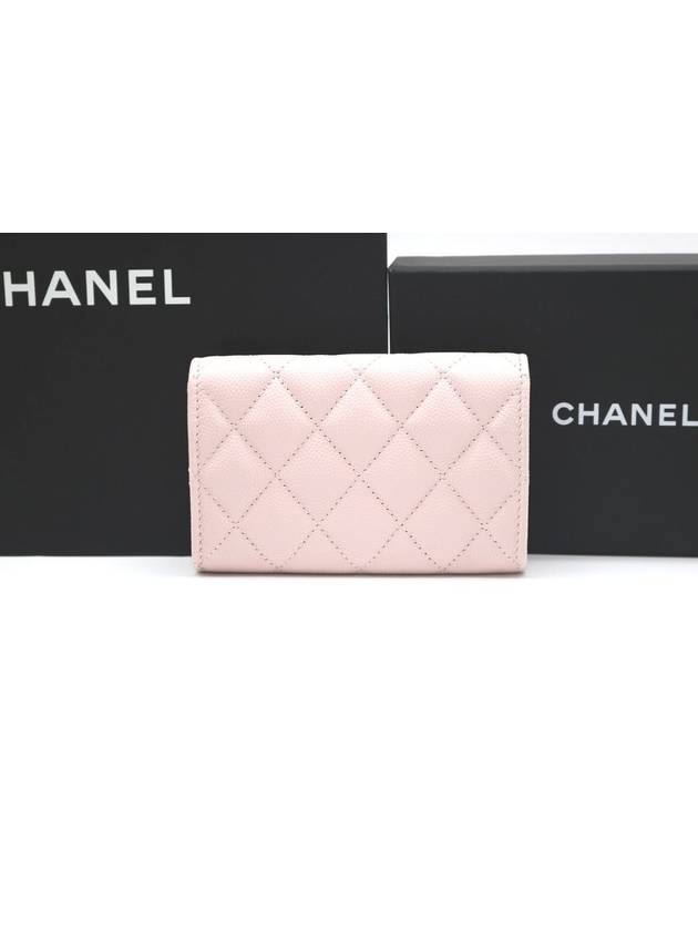 Gold Plated Shiny Grained Calfskin Enamel Strass Card Wallet Light Pink - CHANEL - BALAAN 3