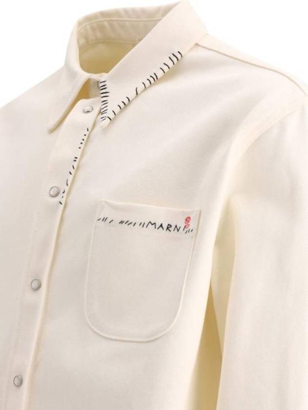 Embroidered Logo Button-up Long Sleeve Shirt White - MARNI - BALAAN 5