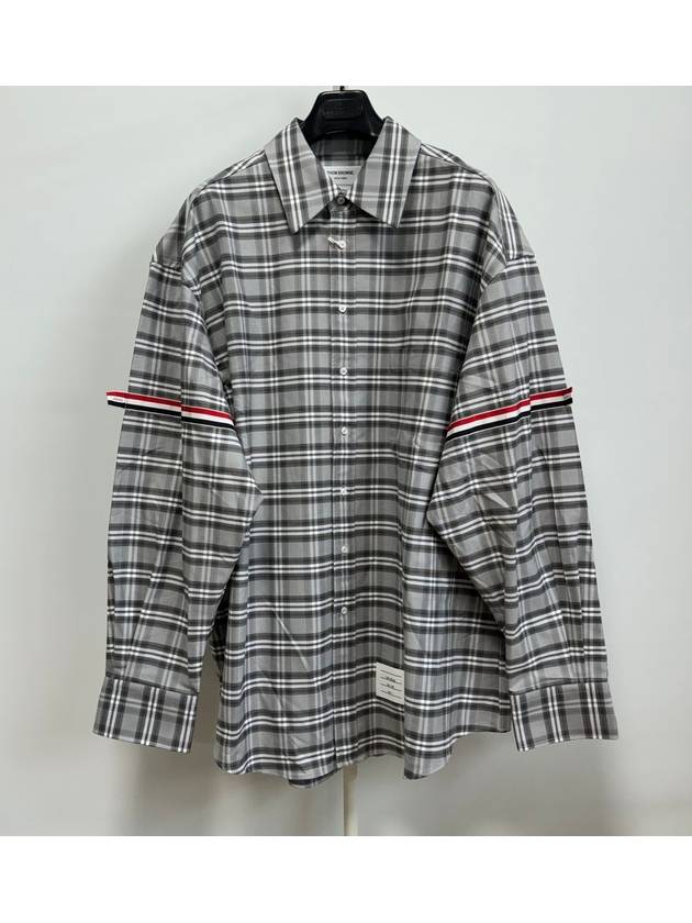 Prince of Wales Armband Oversized Long Sleeve Shirt Medium Grey - THOM BROWNE - BALAAN 2