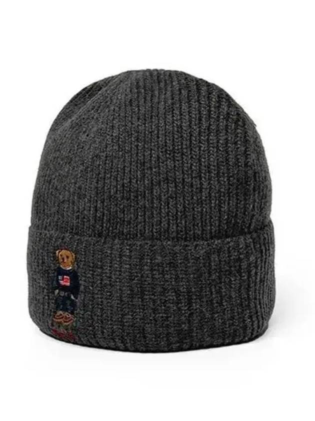 Embroidered Bear Knit Wool Beanie Charcoal - POLO RALPH LAUREN - BALAAN 2