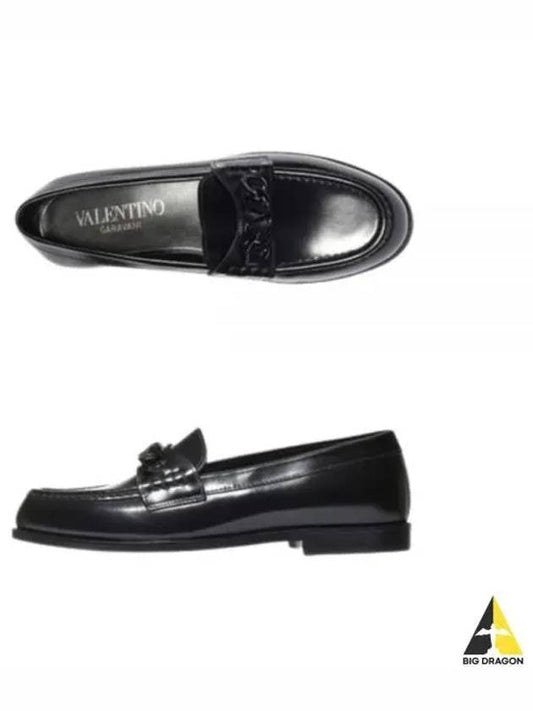 V logo chain leather loafers black - VALENTINO - BALAAN 2