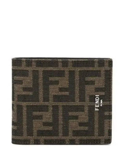 FF Fabric Leather Bifold Wallet Brown - FENDI - BALAAN 2