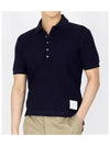 RWB Button Ribbed Polo Wool Knit Top Navy - THOM BROWNE - BALAAN 2