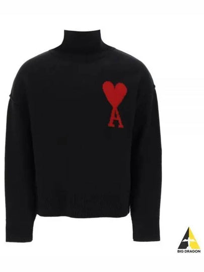 Intarsia Heart Logo Turtleneck Black - AMI - BALAAN 2