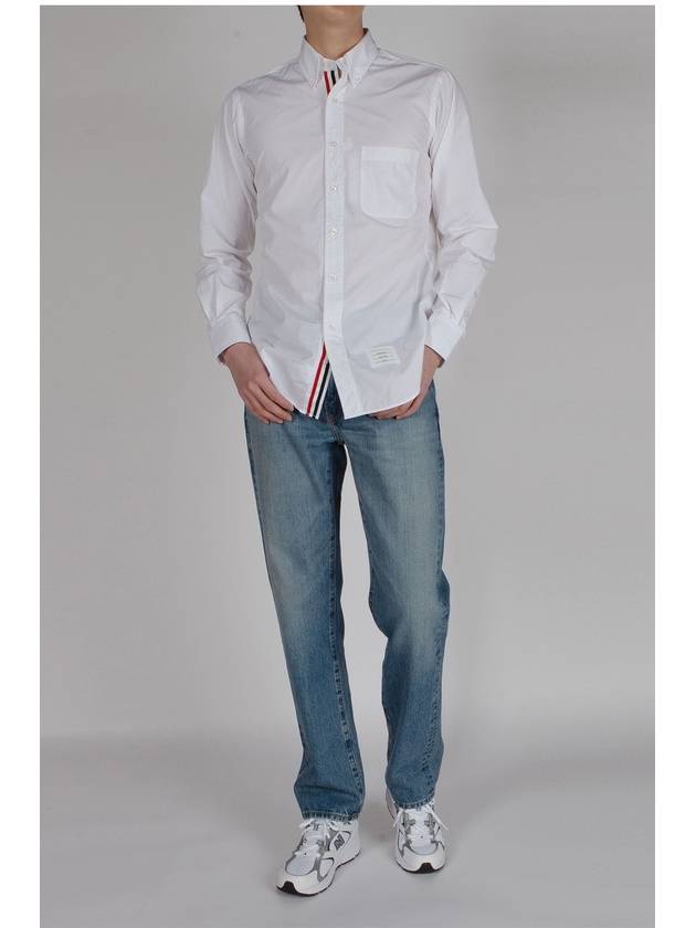 Men's Grosgrain Placket Solid Poplin Long Sleeve Shirt White - THOM BROWNE - BALAAN 7