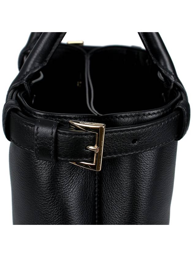 Double Belt Buckle Large Leather Handles Tote Bag Black - PRADA - BALAAN 10