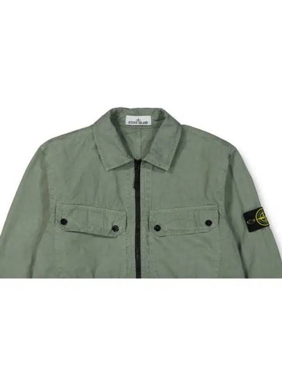 Brushed Organic Cotton Overshirt Jacket Sage Green - STONE ISLAND - BALAAN 2