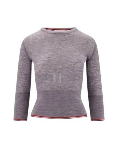 Women's Wool Rib 3/4 Sleeve Crew Neck Pullover Knit Top Light Gray - THOM BROWNE - BALAAN 2