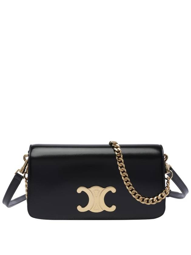 Logo Shiny Calfskin Shoulder Bag Black - CELINE - BALAAN 1