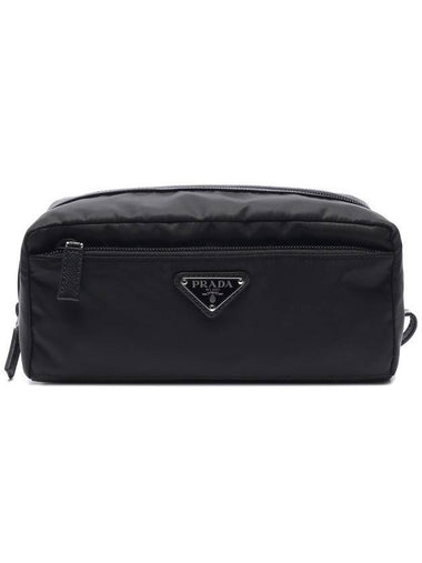 Triangle Logo Nylon Pouch Bag Black - PRADA - BALAAN 1