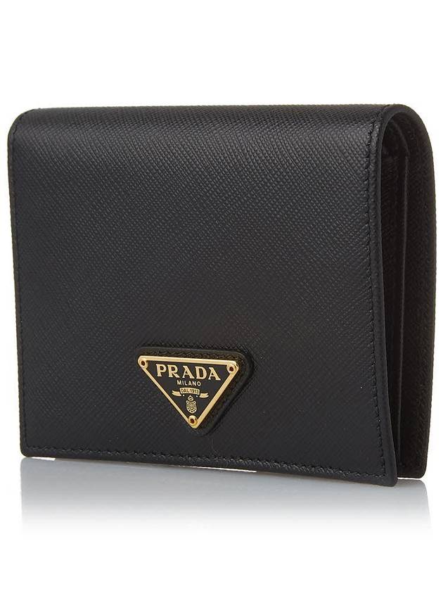 Gold Hardware Triangle Logo Saffiano Half Wallet Black - PRADA - BALAAN 3