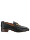 Women's Gold Logo Chain Leather Loafers Black - TOD'S - BALAAN.