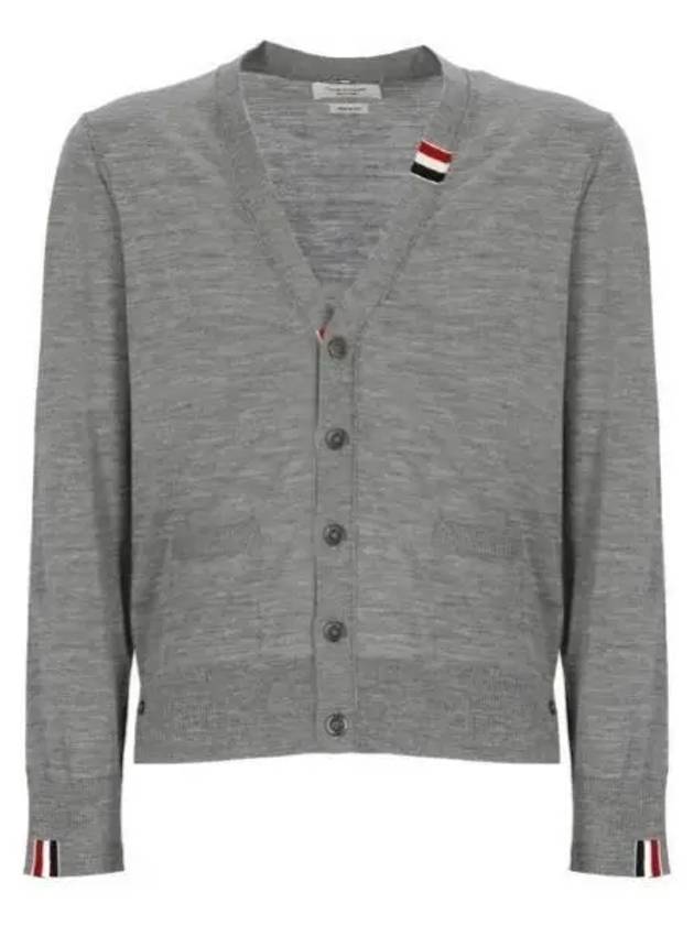 Men's Jersey Stitch V-Neck Cardigan Light Grey - THOM BROWNE - BALAAN 2