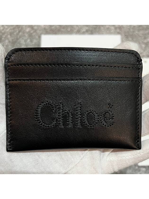 Sense Embroidered Logo Calfskin Card Wallet Black - CHLOE - BALAAN 5