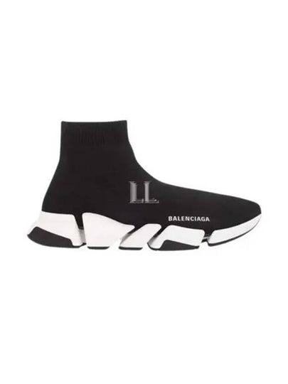 Women's Speed 2.0 Trainer Black Knit White Sole High Top Sneakers Black - BALENCIAGA - BALAAN 2