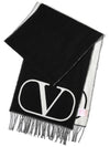 V Logo Fringe Edge Wool Muffler Black - VALENTINO - BALAAN 1