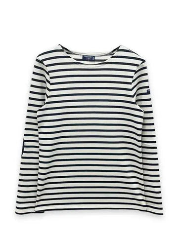 Meridien Mode Elbow Patch Striped Long Sleeve T-Shirt Ecru Navy - SAINT JAMES - BALAAN 1