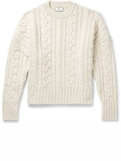 Cable Crew Neck Wool Knit Top Offwhite - AMI - BALAAN 2