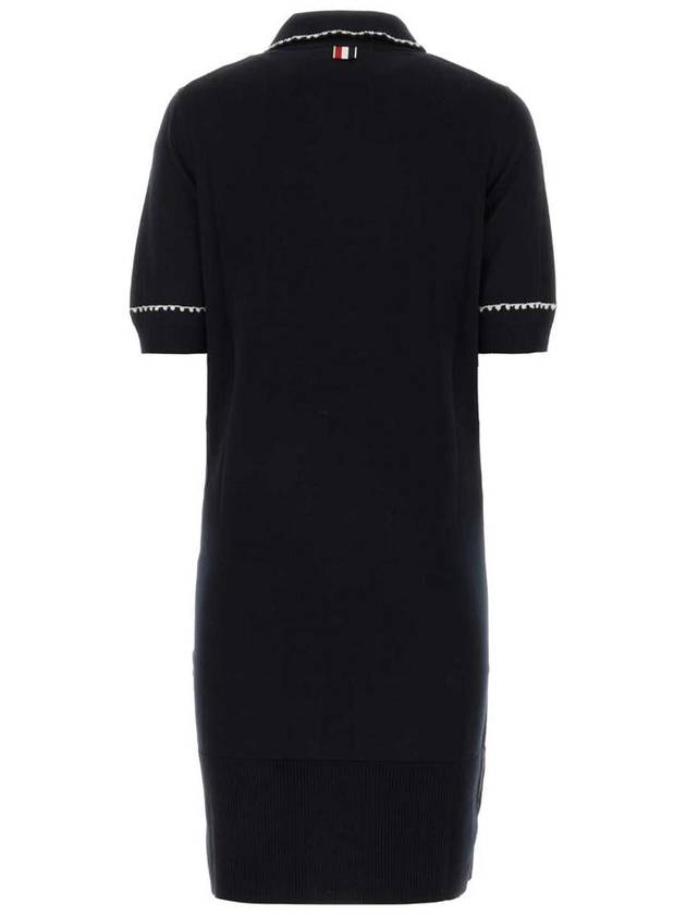 Silk Cotton Embroidered Collar Polo Short Dress Navy - THOM BROWNE - BALAAN 3