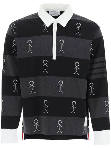 Men's Diagonal Armband Over Rugby Polo PK Shirt Black - THOM BROWNE - BALAAN.