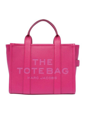 Logo Medium Leather Tote Bag Lipstick Pink - MARC JACOBS - BALAAN 1