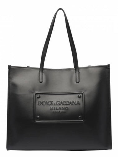 Embossed Logo Leather Tote Bag Black - DOLCE&GABBANA - BALAAN 1