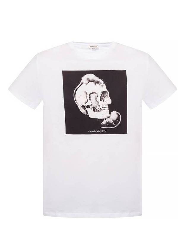 Men's Skull Print Short Sleeve T-Shirt White - ALEXANDER MCQUEEN - BALAAN 1