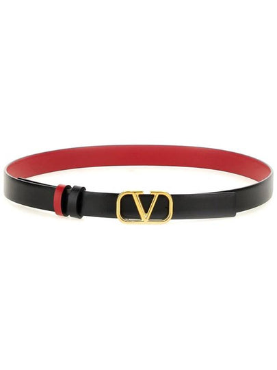 V Logo Signature Reversible Leather Belt Black - VALENTINO - BALAAN 2