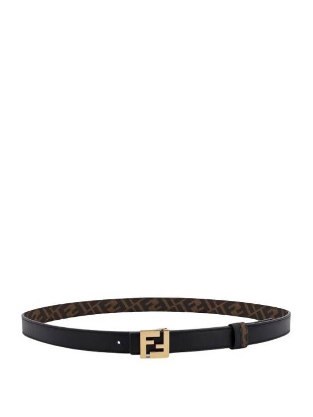 FF Squared Leather Belt Black Brown - FENDI - BALAAN 1