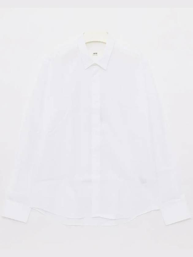 Heart Logo Tonal Cotton Poplin Long Sleeve Shirt White - AMI - BALAAN 2