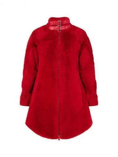 Women s Knit Sleeve High Neck Shearling Coat Red 271135 - EMPORIO ARMANI - BALAAN 1