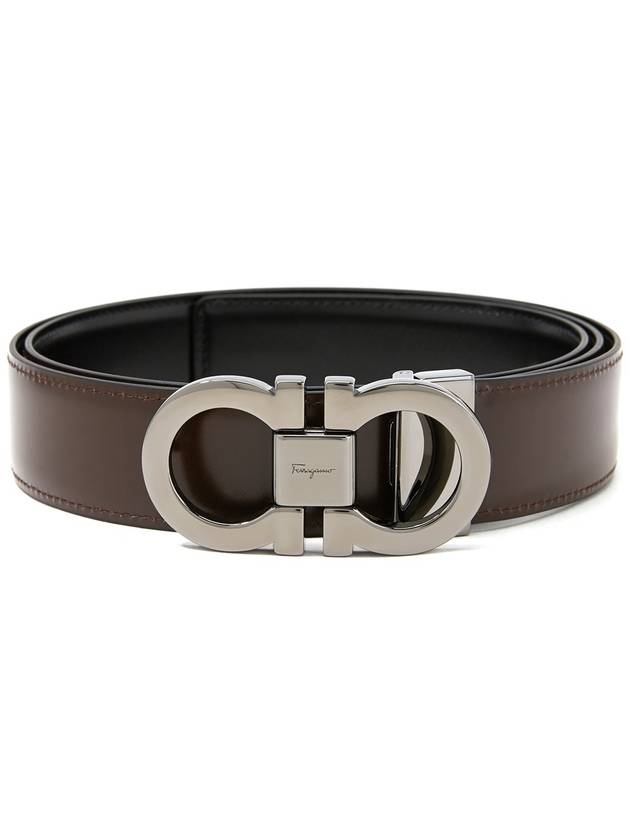 Double Gancini Reversible Leather Belt Black Auburn - SALVATORE FERRAGAMO - BALAAN 3