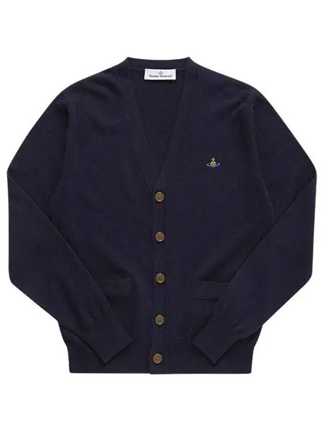 Logo Embroided Button Wool Cardigan Navy - VIVIENNE WESTWOOD - BALAAN 3