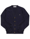 Logo Embroided Button Wool Cardigan Navy - VIVIENNE WESTWOOD - BALAAN 3