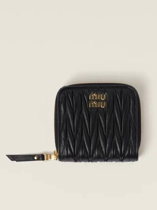 Matelasse Logo Zip Around Half Wallet Black - MIU MIU - BALAAN 2