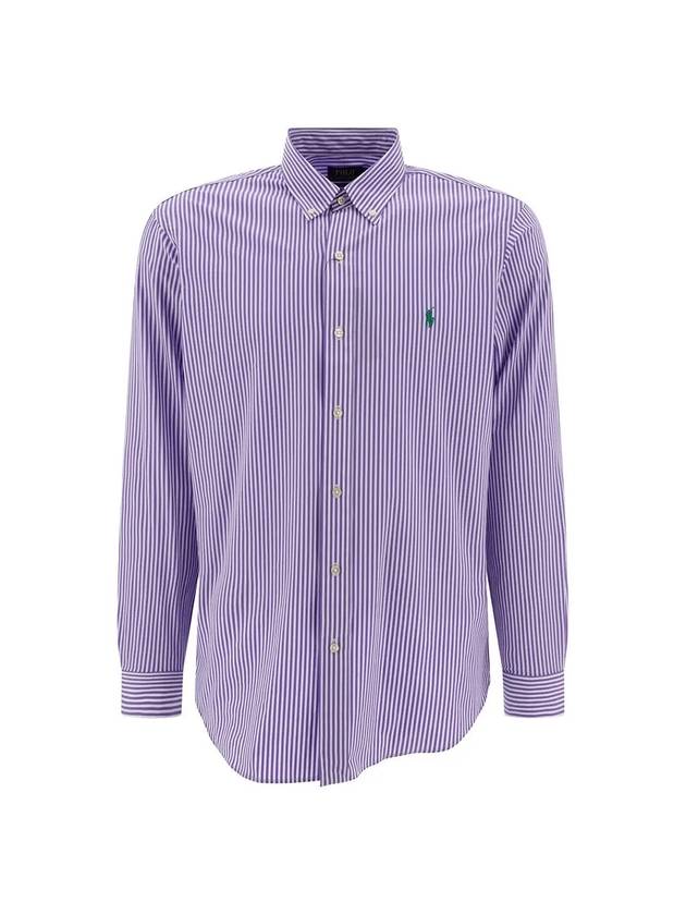 Embroidered Logo Striped Long Sleeve Shirt Purple - POLO RALPH LAUREN - BALAAN 1