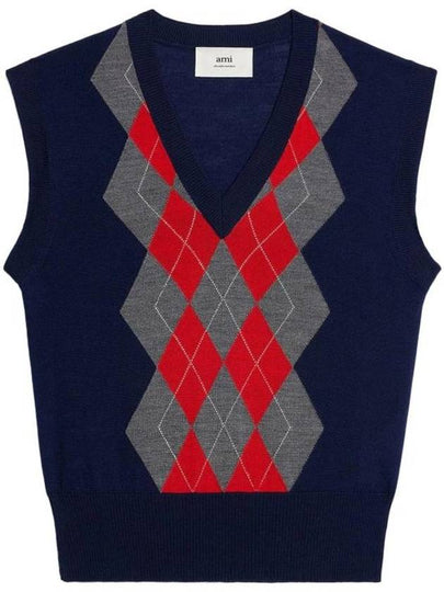 Argyle Jacquard Knit Vest Grey - AMI - BALAAN 2